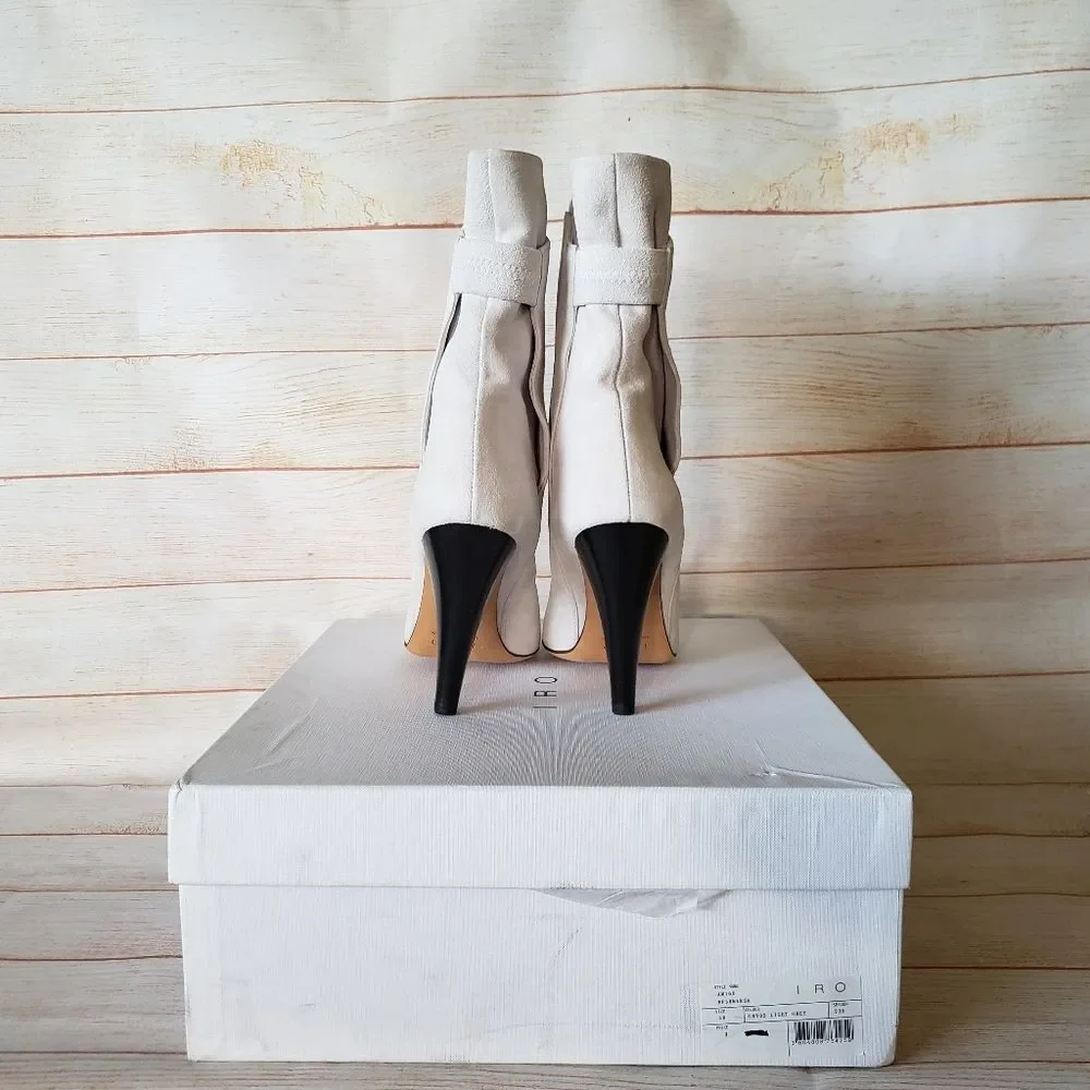 IRO Paris Suede Leather Pointy Toe Stiletto Heel Bootie Boots Light Grey Size 39